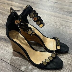 Vero Cuoio Black Wedges with Gold Details
